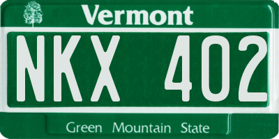 VT license plate NKX402