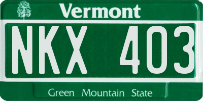VT license plate NKX403