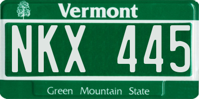 VT license plate NKX445