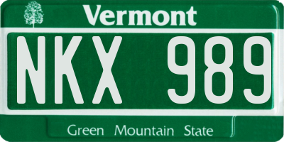 VT license plate NKX989
