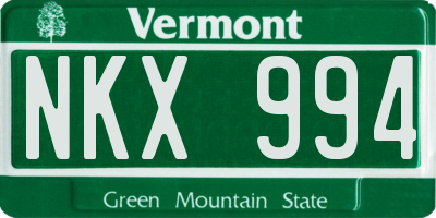 VT license plate NKX994