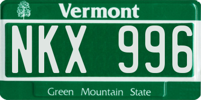 VT license plate NKX996