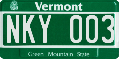 VT license plate NKY003