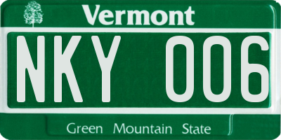 VT license plate NKY006