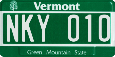 VT license plate NKY010