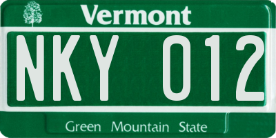 VT license plate NKY012