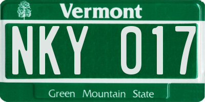 VT license plate NKY017
