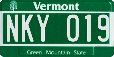 VT license plate NKY019