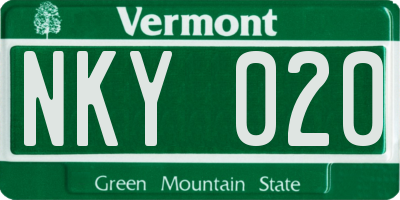 VT license plate NKY020