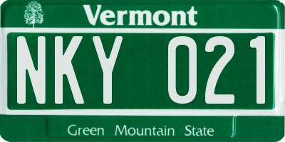 VT license plate NKY021