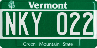 VT license plate NKY022