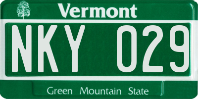 VT license plate NKY029