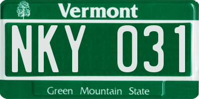 VT license plate NKY031