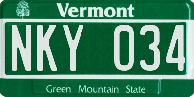 VT license plate NKY034