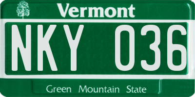 VT license plate NKY036