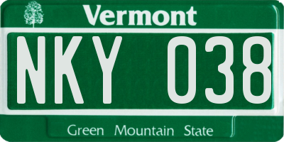 VT license plate NKY038