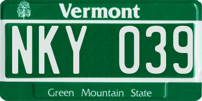 VT license plate NKY039