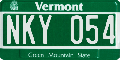 VT license plate NKY054