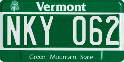 VT license plate NKY062