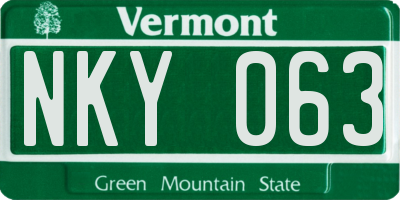 VT license plate NKY063