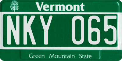 VT license plate NKY065