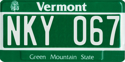 VT license plate NKY067