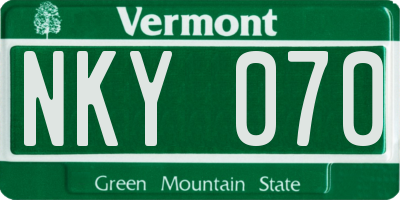 VT license plate NKY070