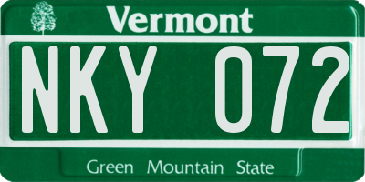 VT license plate NKY072