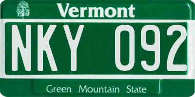 VT license plate NKY092