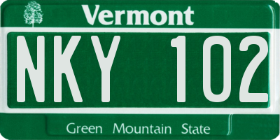 VT license plate NKY102