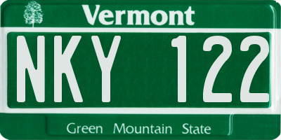 VT license plate NKY122