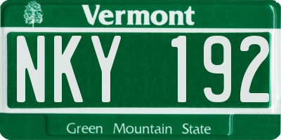 VT license plate NKY192
