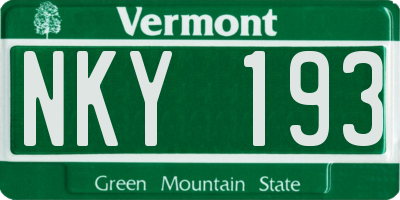 VT license plate NKY193