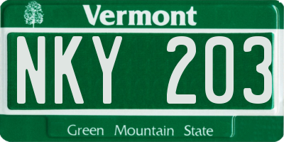 VT license plate NKY203