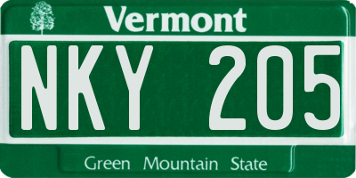 VT license plate NKY205
