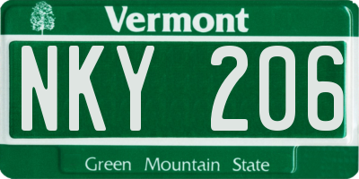 VT license plate NKY206