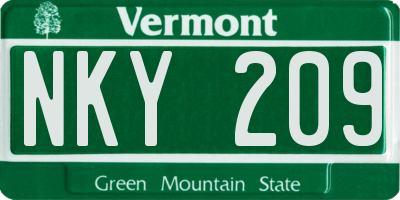 VT license plate NKY209