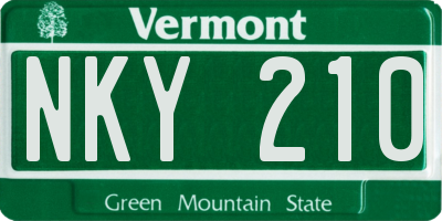 VT license plate NKY210