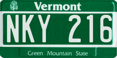VT license plate NKY216