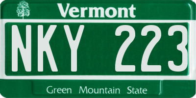 VT license plate NKY223