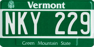 VT license plate NKY229