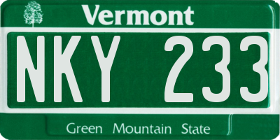 VT license plate NKY233