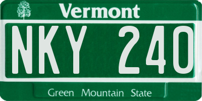 VT license plate NKY240