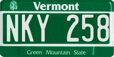 VT license plate NKY258