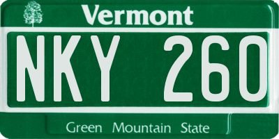 VT license plate NKY260