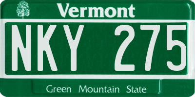 VT license plate NKY275