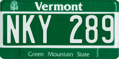 VT license plate NKY289