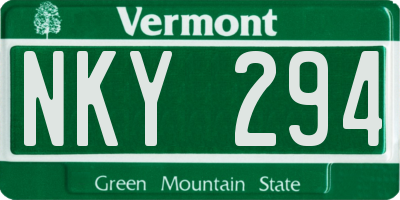 VT license plate NKY294