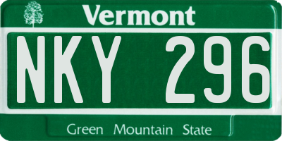 VT license plate NKY296
