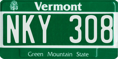 VT license plate NKY308